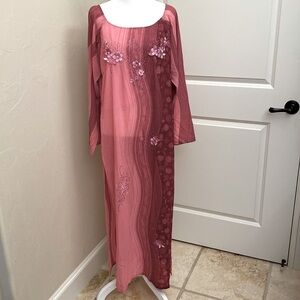 Kurta Sari long silk over dress Womens pink floral appliqué sequins  Size M*